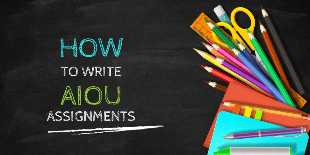 Illustration of how to write AIOU assignments with pencils – step-by-step guide for students